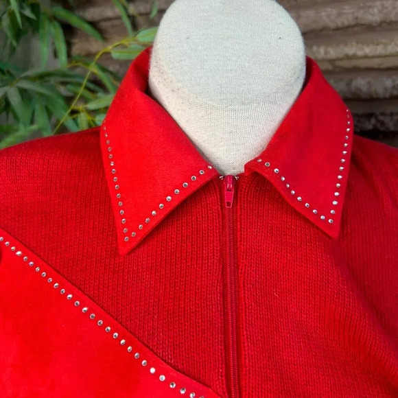 Vintage 80s Red Bling Collared 100% Cotton Sweater by RSB Size Large - Picture 6 of 9
